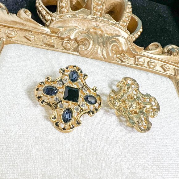 Vintage Sapphire Earrings, Blue Gemstone Earrings, Bridal Crystal Earrings, Gift - Picture 5 of 11